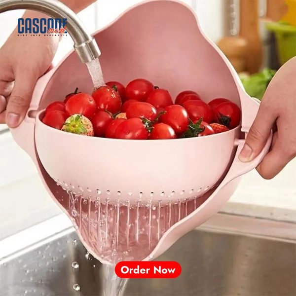 Double Drain Basket 360° Rotation Detachable Round Plastic Kitchen Washing Rice Sieve Fruit Vegetable Storage Baskets