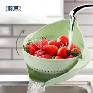 Double Drain Basket 360° Rotation Detachable Round Plastic Kitchen Washing Rice Sieve Fruit Vegetable Storage Baskets